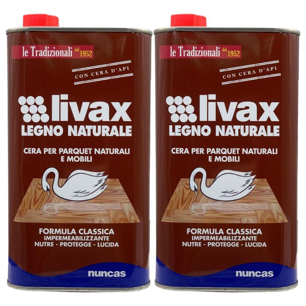 2X Cera per Parquet Naturali e Mobili, Formula Classica Impermeabilizzante, Nutre, Protegge, Lucida, 1000ml