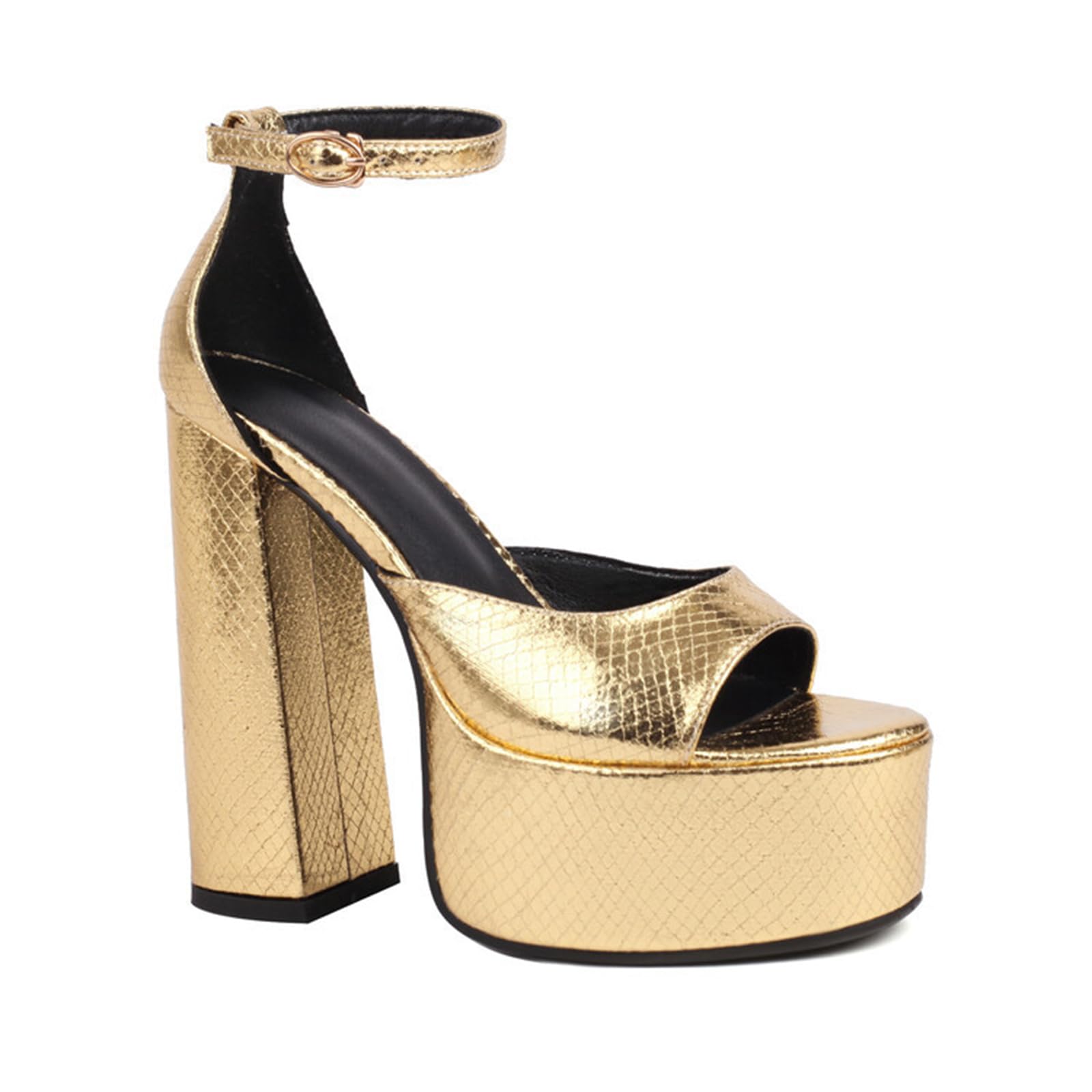 Sandalias de tacón Alto de Plataforma Gruesa para Mujer con Puntera Abierta y Correa en el Tobillo, Bonitas para Fiesta, 5.5 Pulgadas