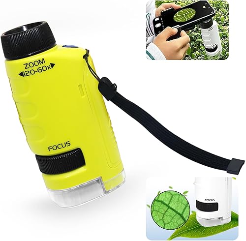 Miniatura 1 de Liayozl Miniscopio para niños, microscopio de bolsillo portátil con luces LED, microscopio de bolsillo de mano para niños, estudiantes, adultos,