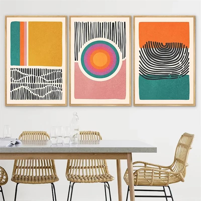 WBYZAC Set of 3/Abstract Color Blocks Shapes Wall Art Poster Mid Century Illustrations Modern Wall Art Boho Living Room Kitchen Office Home Decoration-40 * 50cm (Unframed Print)