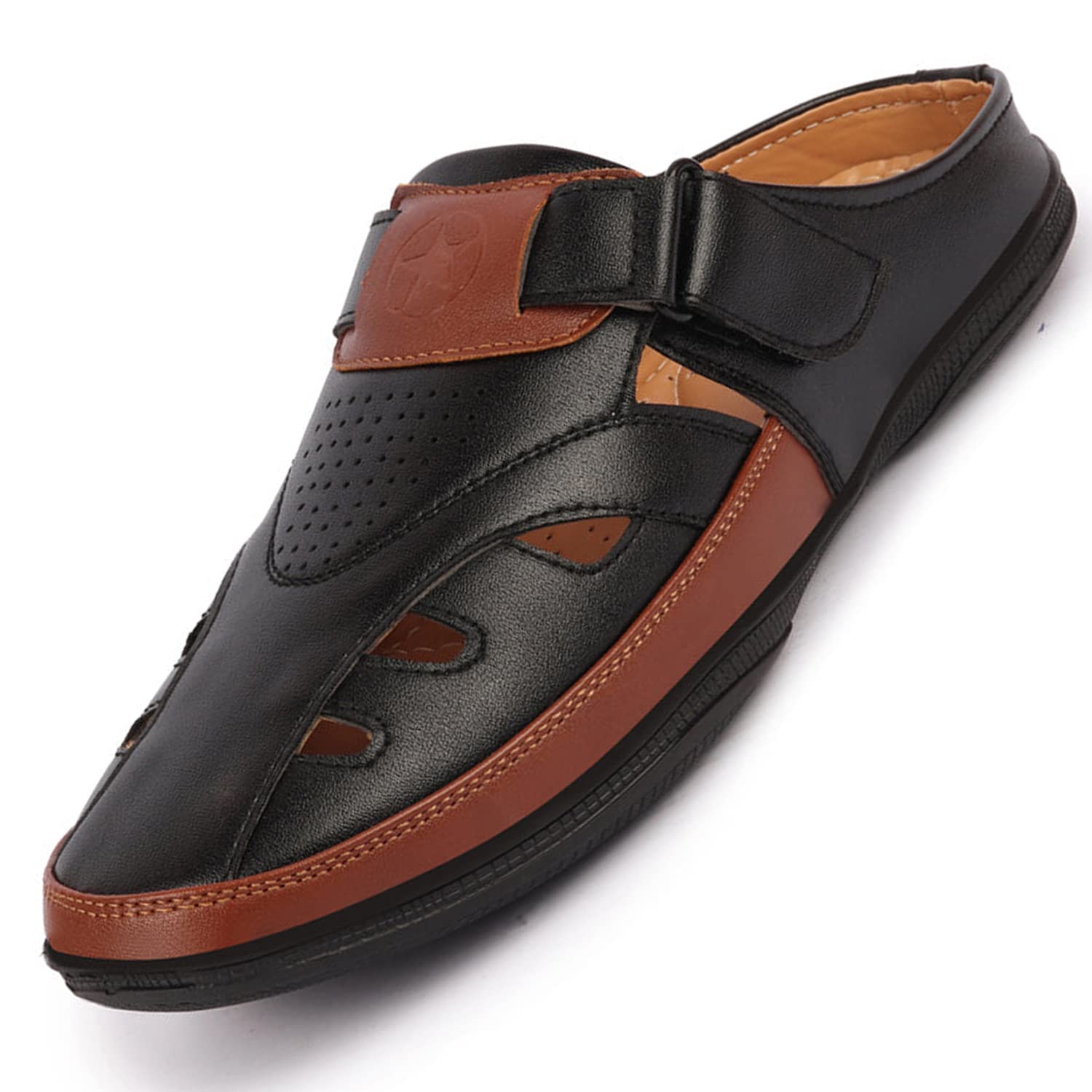 FAUSTO FST FOSMS-2005 BLACK-42 Mens Black Back Open Laser Cut Slip On Sandal with Ankle Strap (8 UK) (B0BBRRZ22Y) Amazon Price History, Amazon Price Tracker