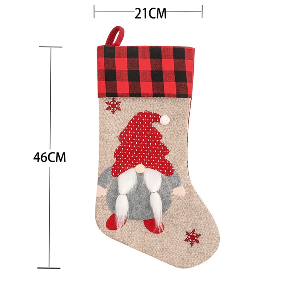 Calze natalizie a forma di gnomi con motivo a forma di sacchetto regalo per camino, decorazione per albero di Natale, 45,7 cm, 4 pezzi