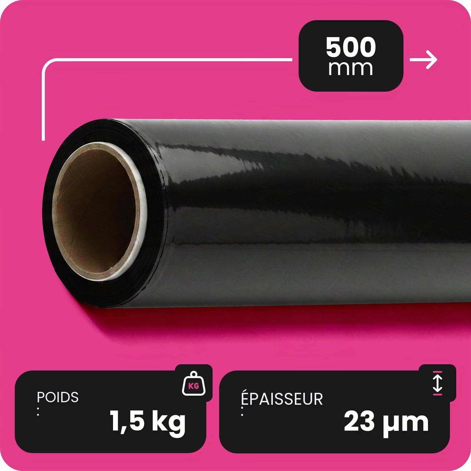 Netuno Film étirable noir 23 microns 500mm 1,5kg 6 rouleaux pour palettes emballage