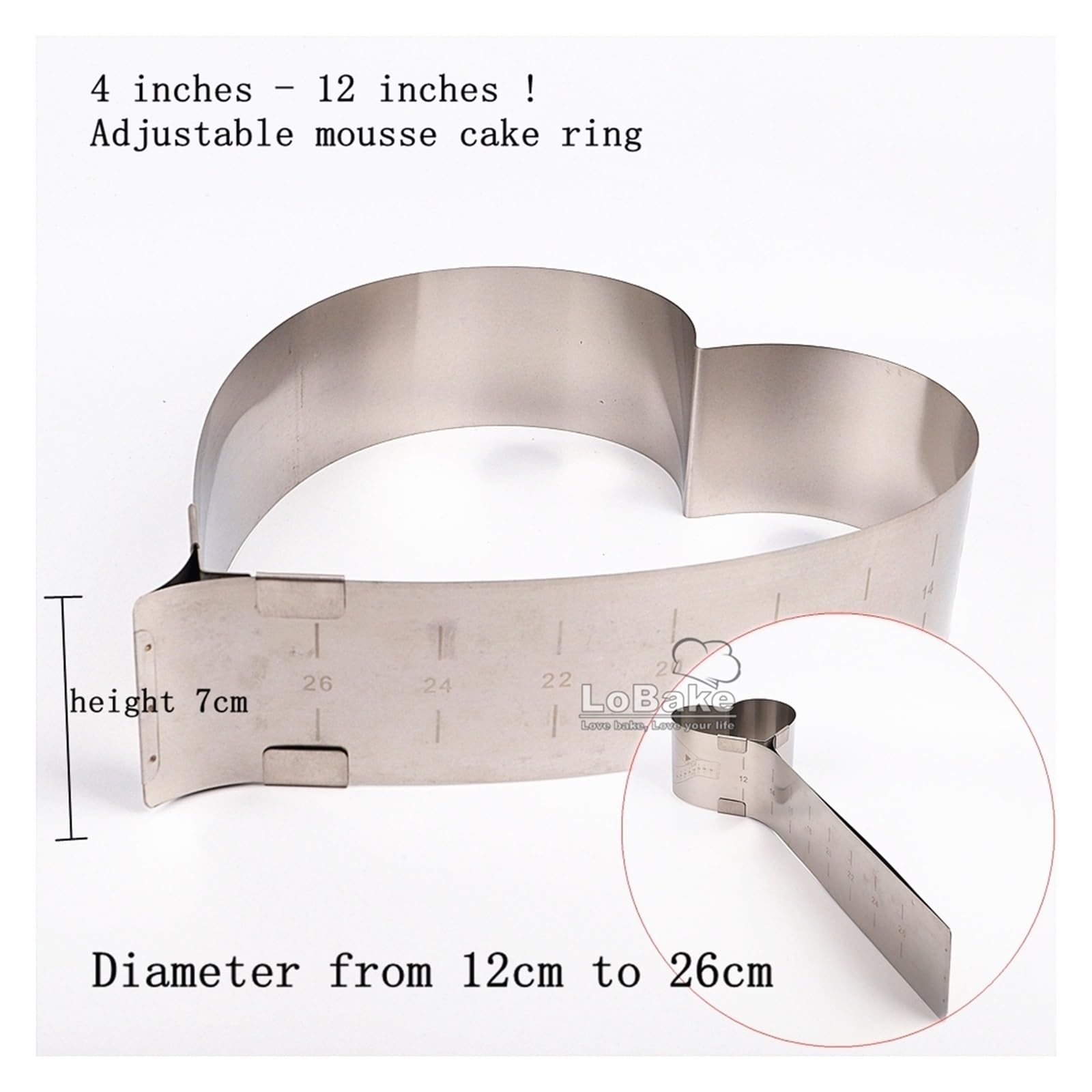 4-12 Zoll Verstellbarer Durchmesser 12-26 cm Herzform Mousse Tortenring aus Edelstahl Formgebäck Backzubehör für Kuchen