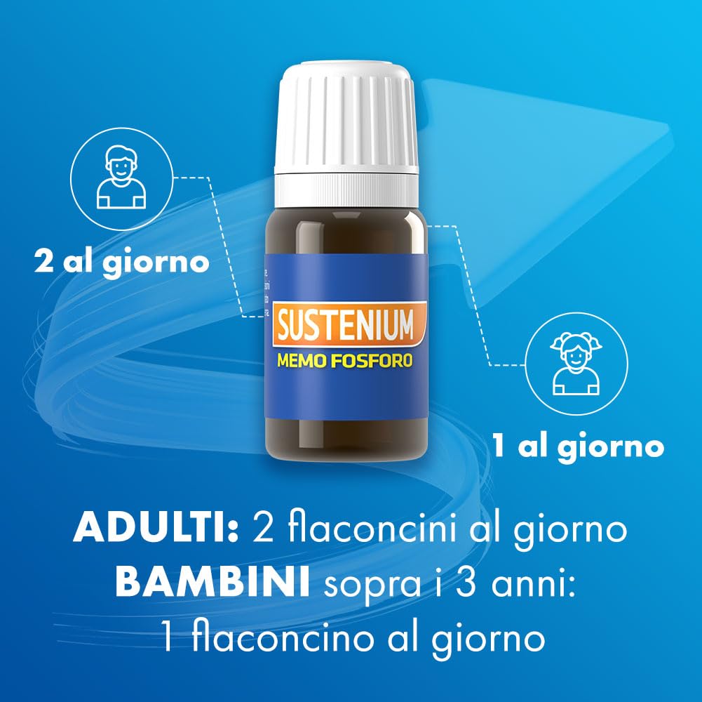 Sustenium Memo Fosforo - Integratore alimentare a base di Fosfoserina, Glutammina, Vitamina B6 ed Eleuterococco. Aroma di fragola. Confezione da 20 flaconcini (10ml)