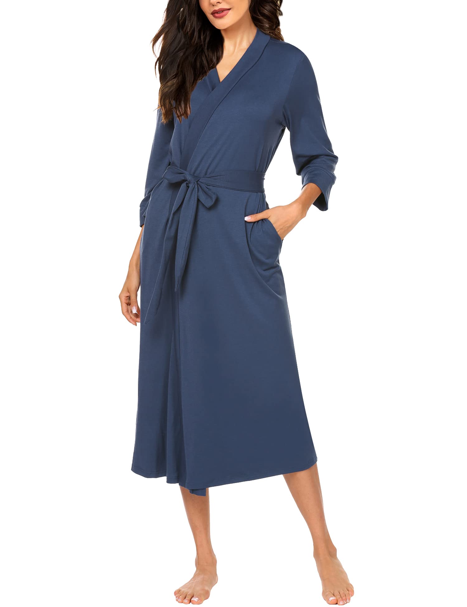 Women Robe Long Knit Bathrobe Soft Sleepwear Ladies Loungewear S-3XL