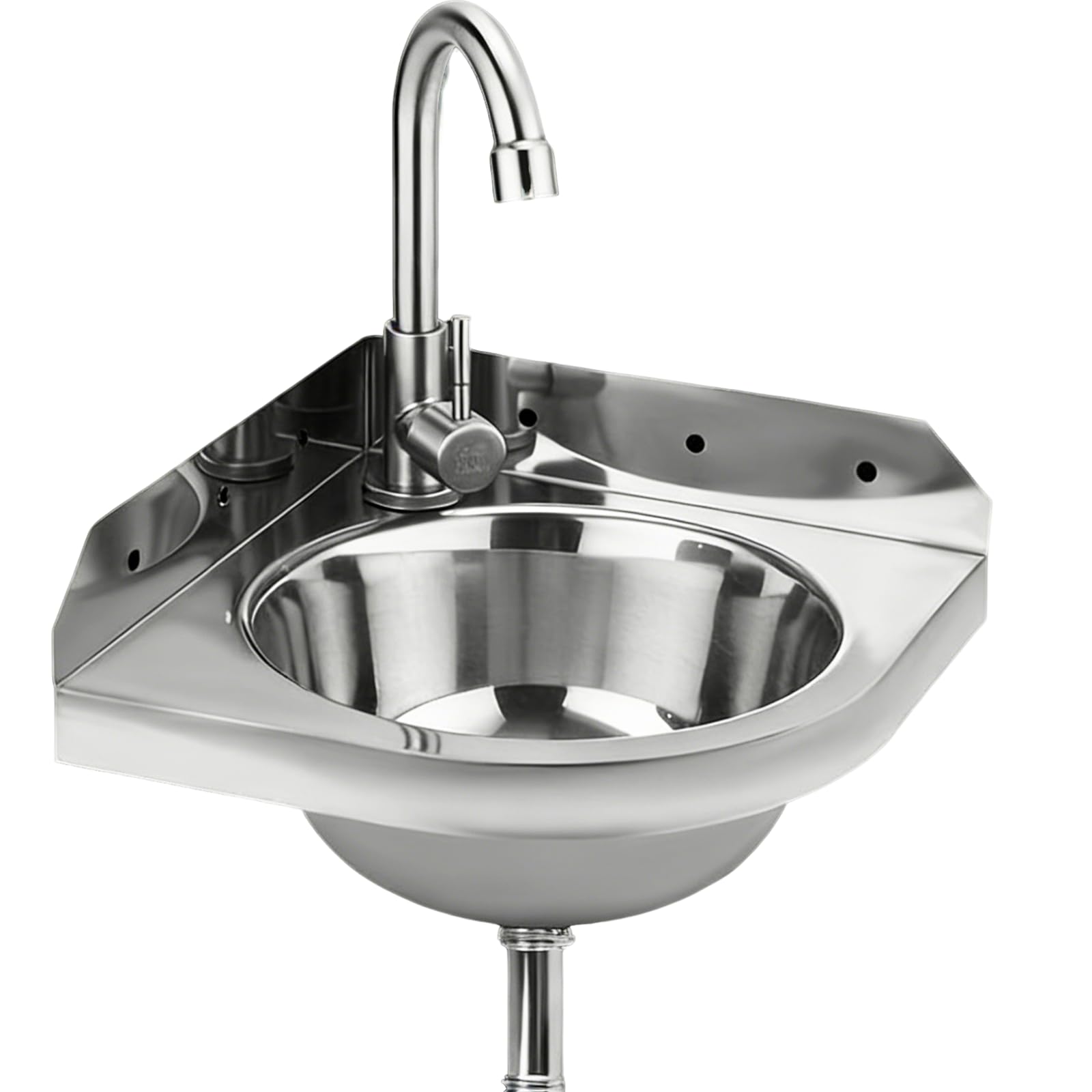 Lavabo Esquinero, Lavabos de Montaje en pared Lavabo Triangular Pequeño De Acero Inoxidable 260 Mm Montaje En Pared Juego, Con Grifo Desagüe Y Mangueras, Para Autocaravana Camper Barco Baño WC Garaje