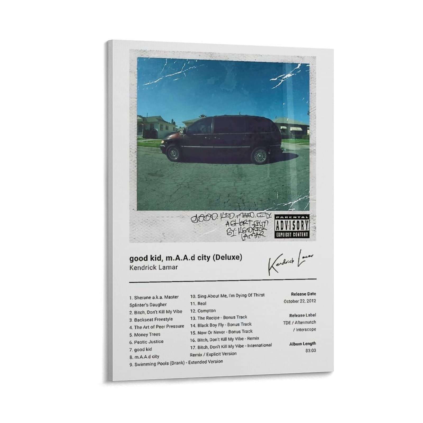 JInhua Kendrick Lamar Good Kid Maad City Album Art Poster Poster for Room Aesthetic Decorative Painting Canvas Wall Art Dorm Office Decor Gift 12x18inch(30x45cm)
