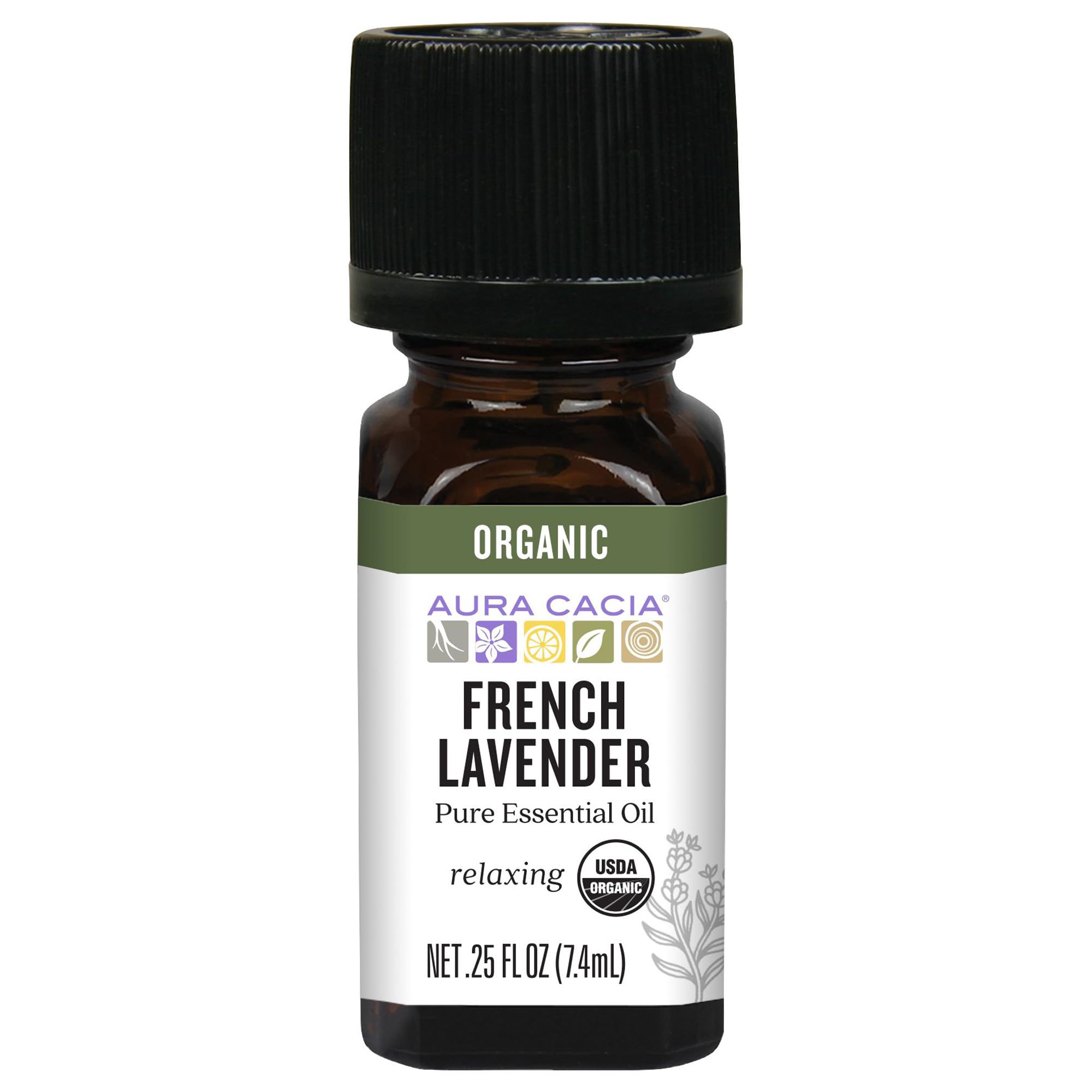 Aura Cacia Organic French Lavender Essential Oil, 100% Pure Lavandula Angustifolia Oil - Aromatherapy for Diffusers, Relaxation, Skincare | 0.25 Fl Oz (Pack of 1)
