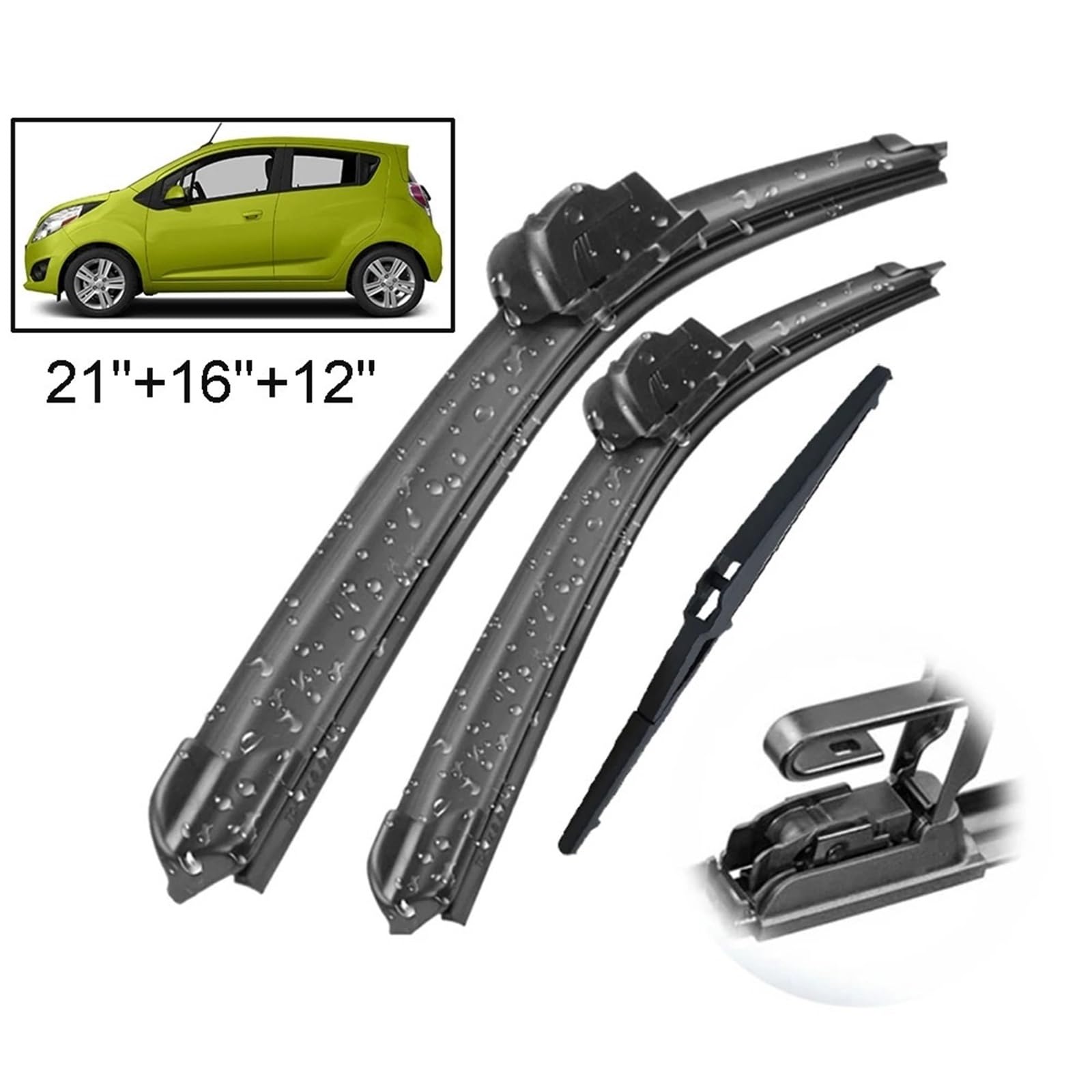 Telaio Braccio Tergicristallo Adatto per Chevrolet Spark M300 2009-2015 Parabrezza Parabrezza Finestra 21 "+16" + 12 "Set di spazzole tergicristallo Universale Spazzola Tergicristallo