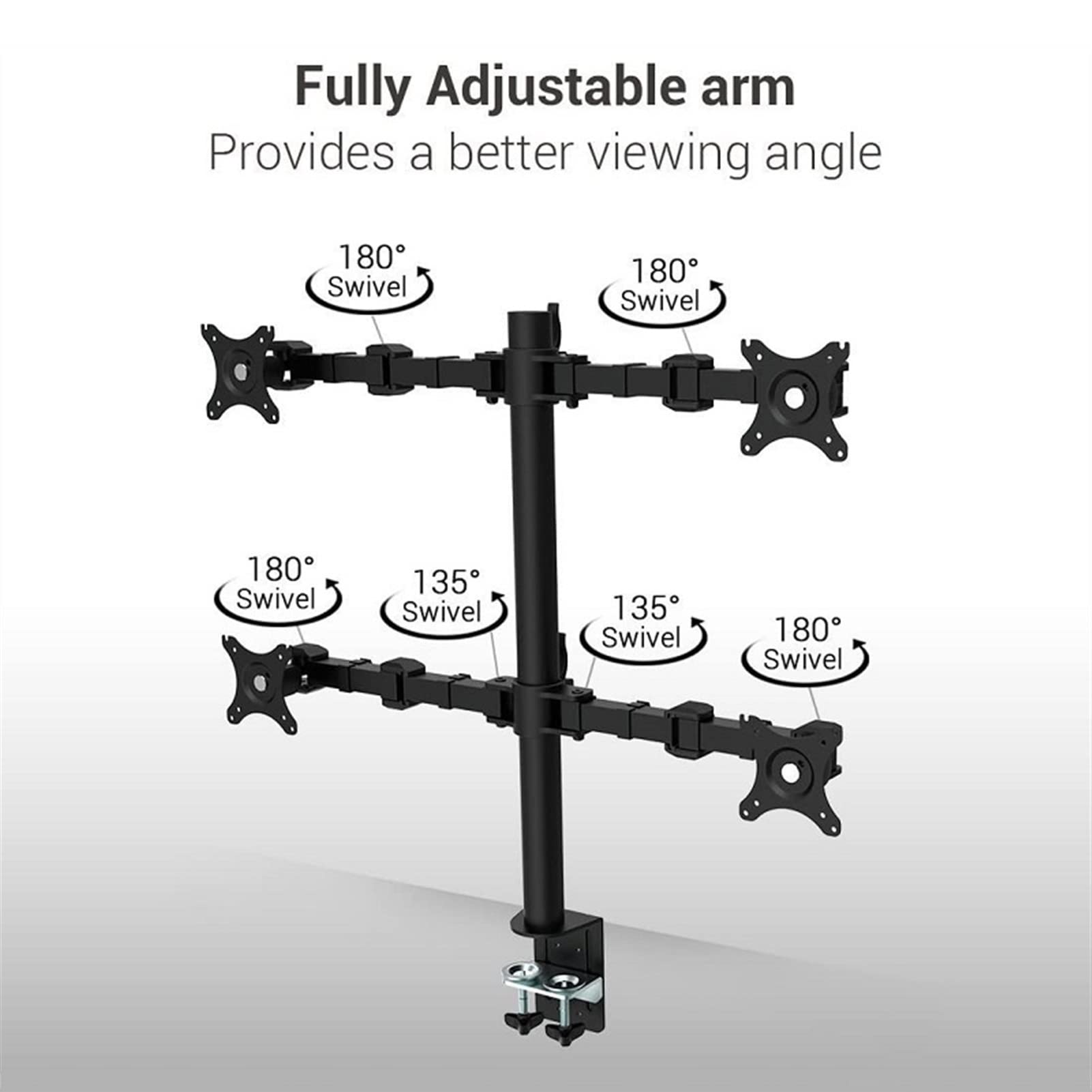 Support Ecran PC Support for moniteur LCD quadruple, support for 4 moniteurs for moniteur robuste jusqu'à 30 pouces, support de bureau entièrement réglable pouvant contenir jusqu'à 22 lb par bras, noi