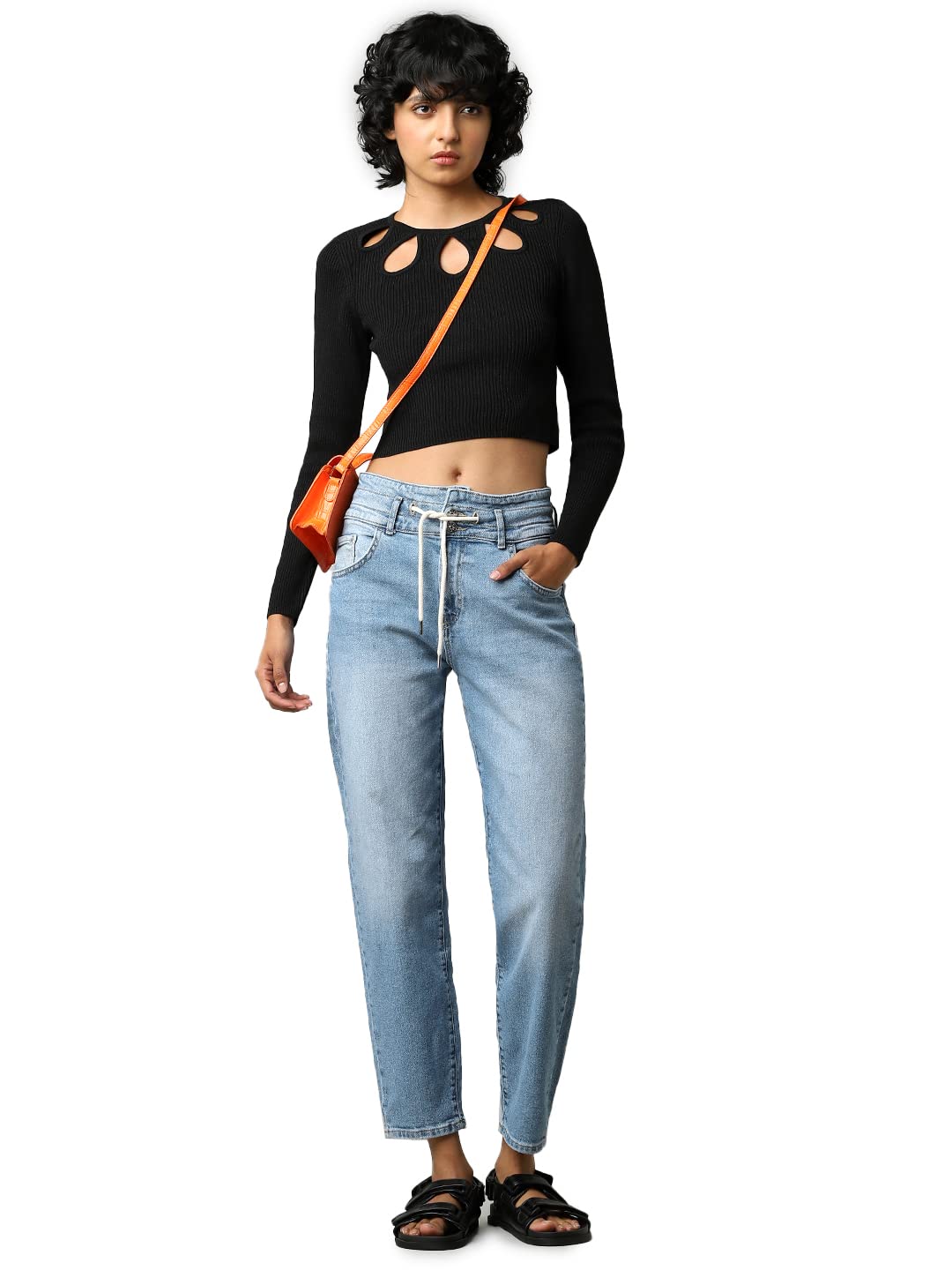 ONLY Women's Onllu Hw Thong Carrot ANK DNM Dot, Blue Denim, 30W x 32L