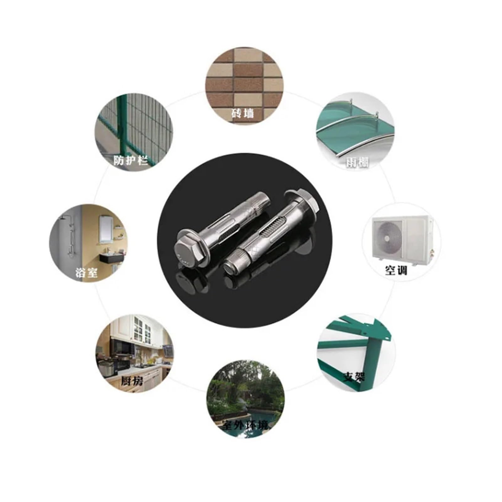 tornillos de anclaje, Tornillos de anclaje for hormigón con manguito expansión hexagonal externo acero inoxidable 304, M6, M8, M10 y M12(M8x90(2Pcs))