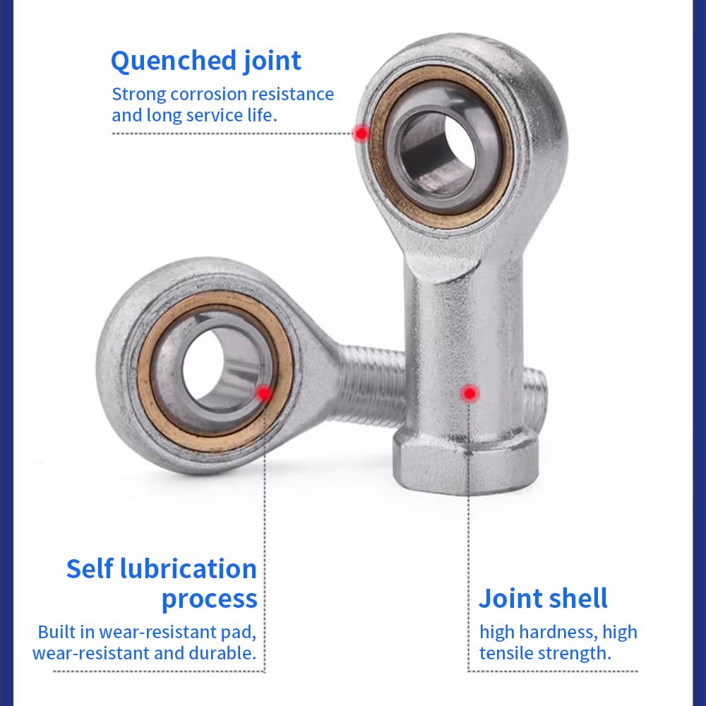 MOUMOUTEN Rod End Bearings, 2PCS SI12T/K M12*1.25 PTFE Composite Material Female Thread Rod End Joint Bearing Self-Lubricating Heim Joint