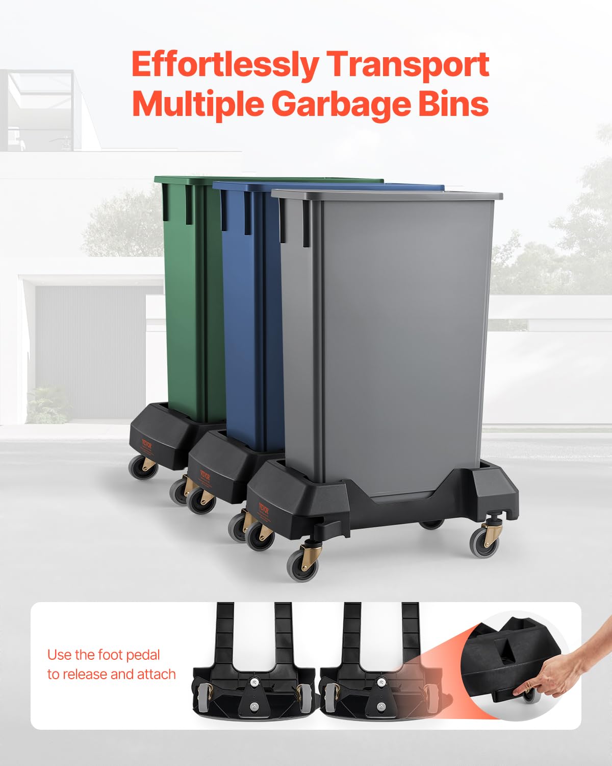 VEVOR Plataforma Rodante para Contenedores de Basura, Base Rodante Delgada para Contenedores de Basura con 4 Ruedas Bloqueables, Capacidad de Peso de 90,1 kg, Carrito Rodante Multiuso, Negro