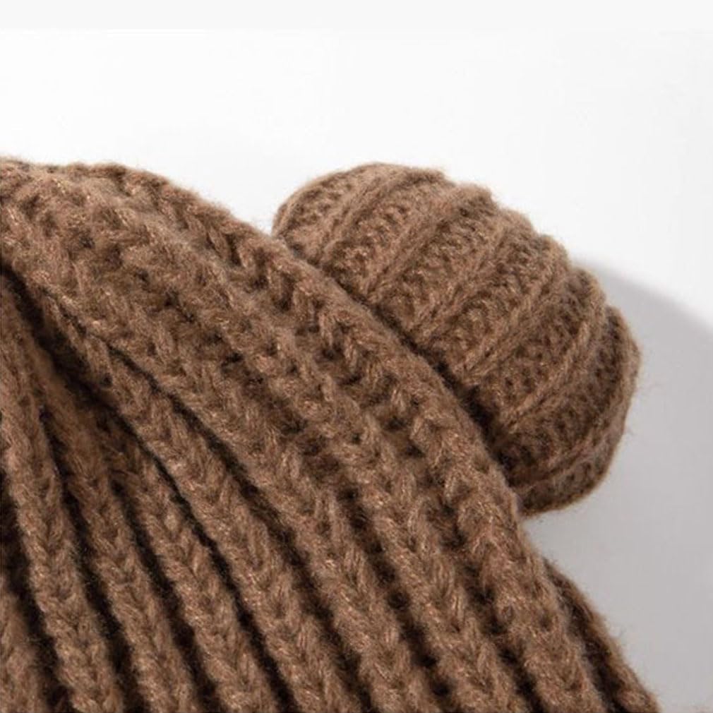 Cute Cat Ear Beanie Hat Brown Bear Knitted Hats Winter Knit Cable Hat for Women Girls Crochet Skull Caps - Image 4