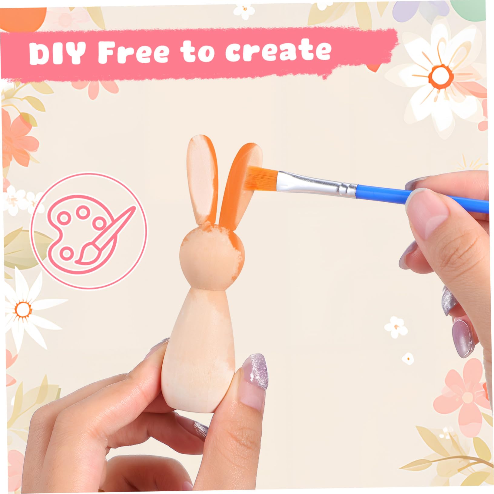 Figuras de Conejo de Madera para Pintar Diy 5 Piezas Color Beige Decoración para Mesa de Habitación, Manualidades para Niños