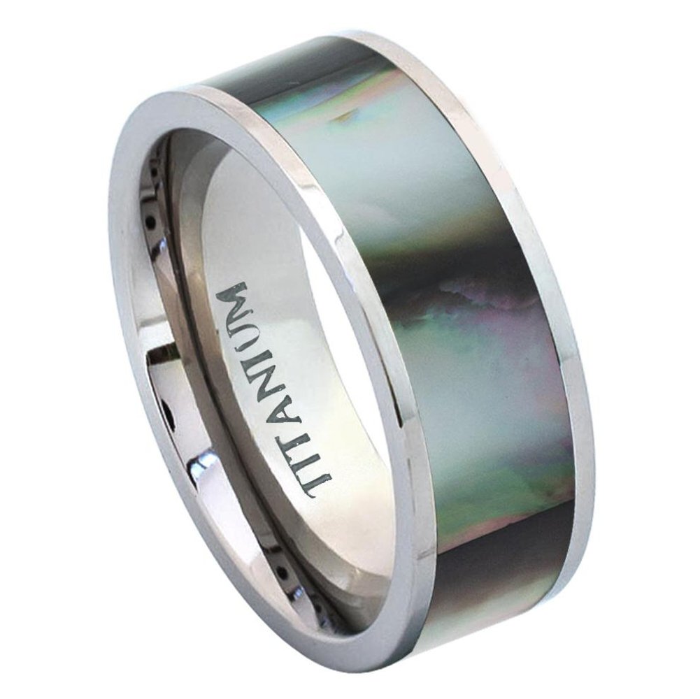 Tungsten Jeweler8mm Titanium Pipe Cut with Black Gradient Abalone Inlay Wedding Band Ring For Men Or Ladies