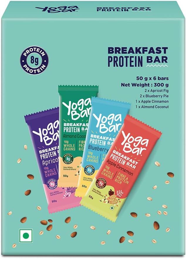Yogabar Breakfast Bar - Pack of 6 Assorted Bars, 50gram Each