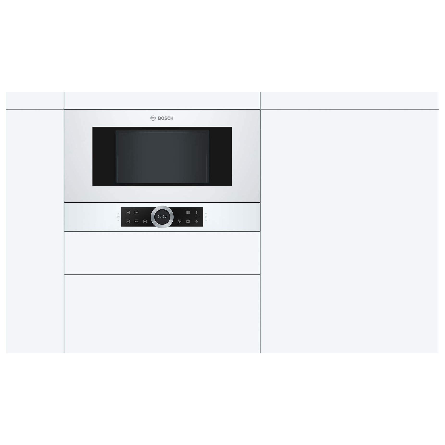 Bosch BFL634GW1 Serie 8 Einbau-Mikrowelle, 900 W, 21 L, Türanschlag Rechts, Weiß, AutoPilot 7, automatische Leistungsstufe nach Gewicht