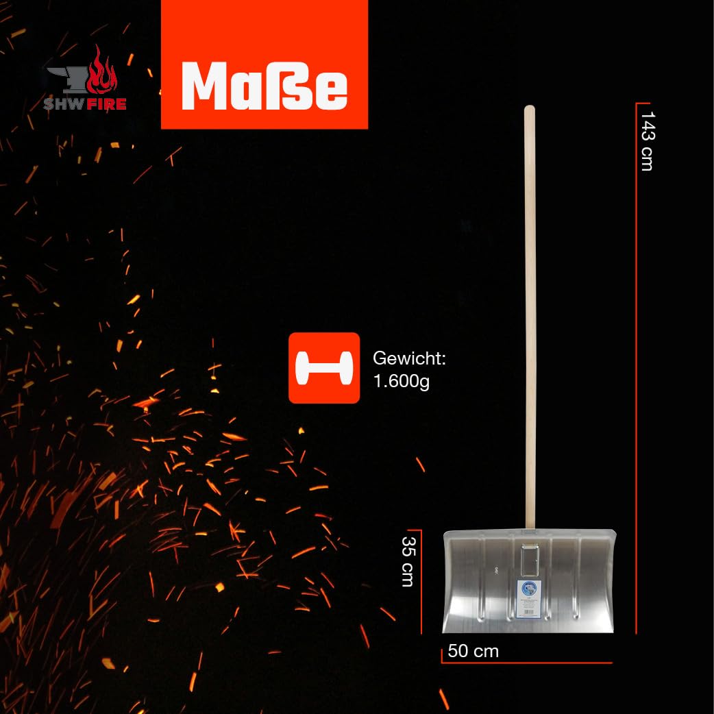 SHW-FIRE | Angara Schneeschieber Aluminium 35x50 cm mit Klemmfix Schnellbefestigung und robustem Holzstiel, ideal für effiziente Schneeräumung | Made in Germany