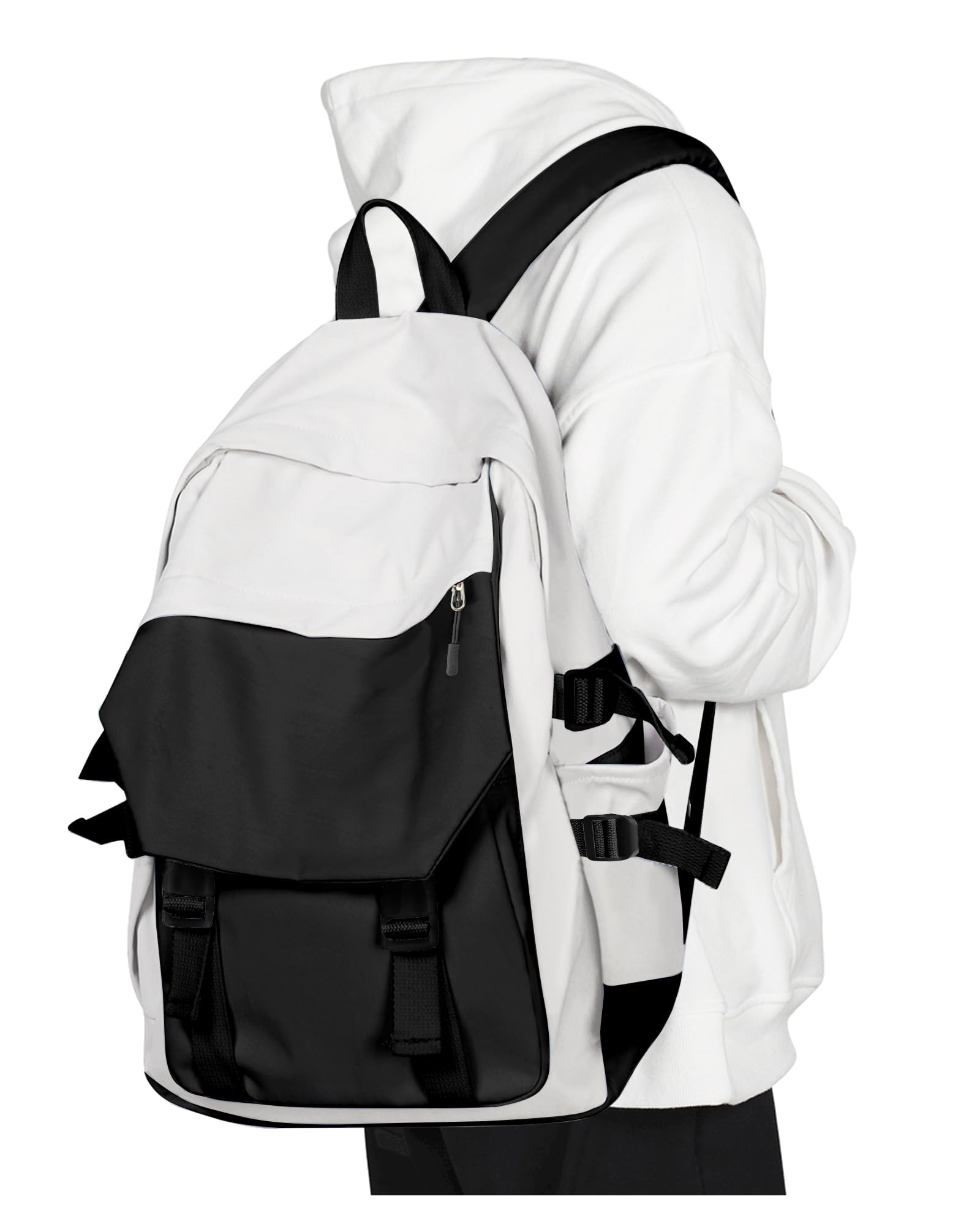 School Bag Lightweight Casual Daypack College Laptop Backpack for Men Women Water Resistant Travel Rucksack for Sports High School Middle Bookbag for girls(Black white)