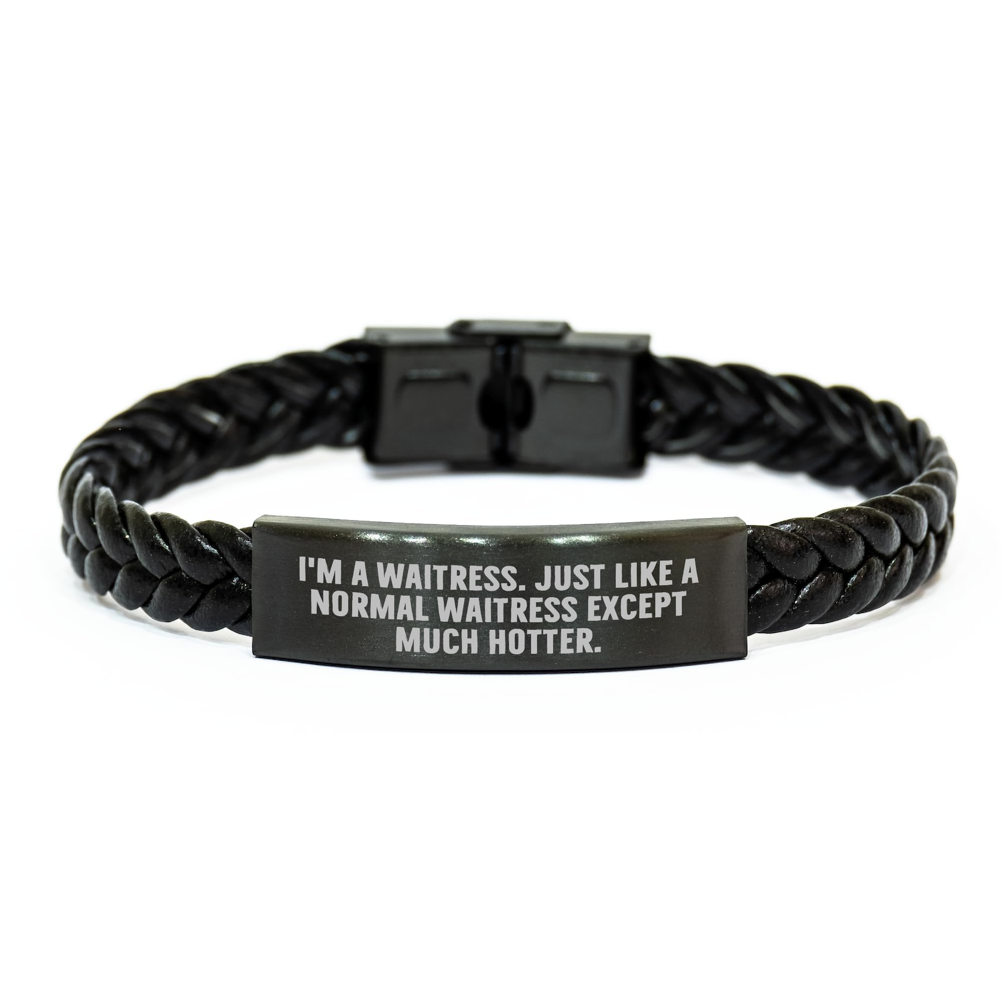 Waitress Gifts from Men, Funny Quote Braided Leather Bracelet for Waitress, Hot and Stylish Christmas Unique Gift Ideas for Women