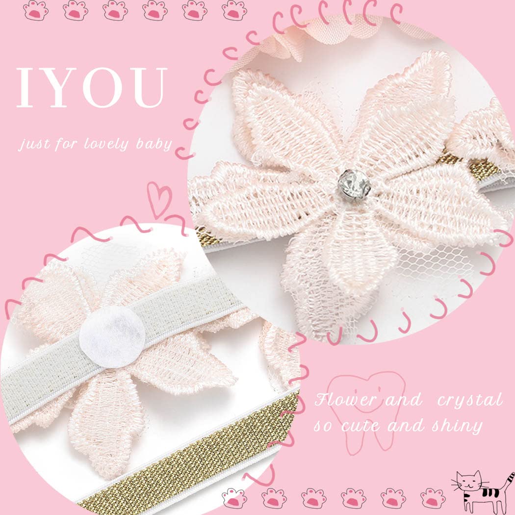 IYOU Baby Girls Headband Floral Pink Hair Bands with Grosgrain Ribbon Headwear Party Wedding Photography Hair Accessories for Kids(Pack of 7) (Pink2) - Image 3