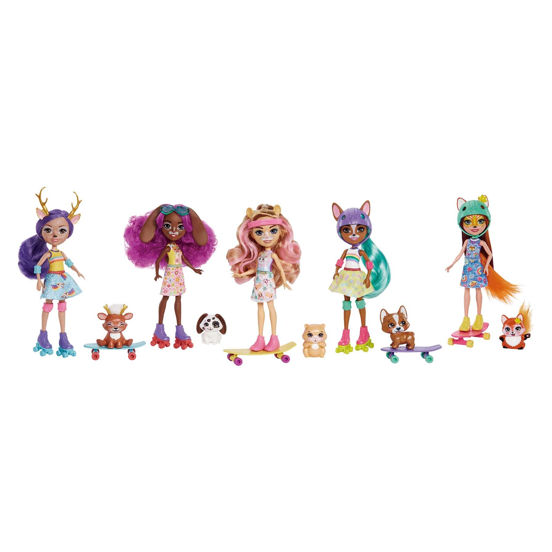 Mattel Enchantimals City Tails Pack 5 muñecas Skate. Conjunto de 15 Piezas, Multicolor (HHC19)