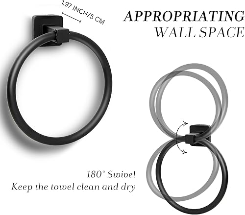 Miniatura 3 de Toallero para pared de baño, toallero negro mate, toallero de mano de acero inoxidable resistente para baño, cocina (negro)