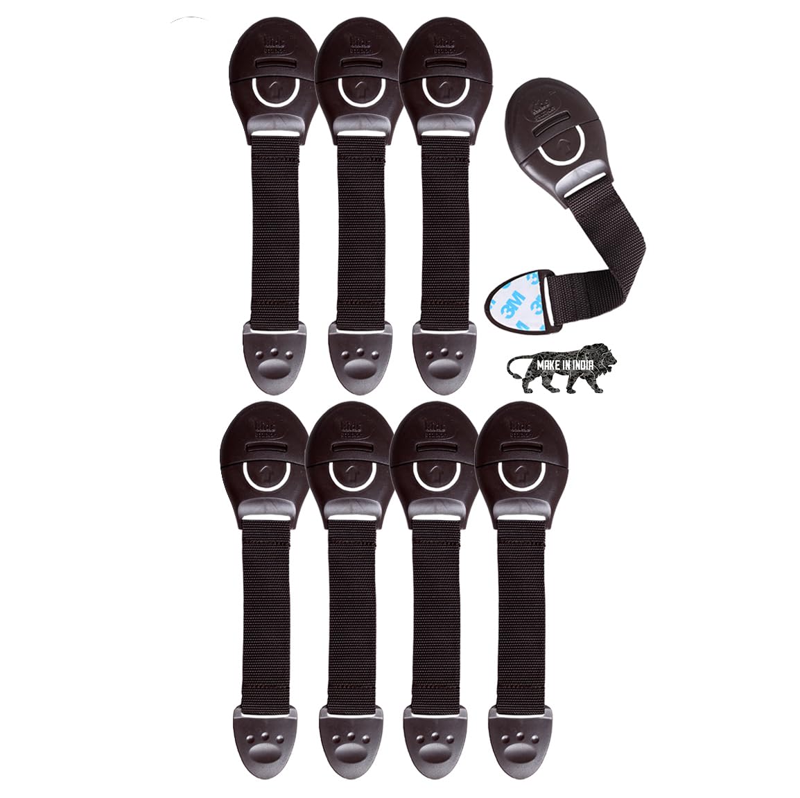 Kids Station Furniture Safety Locks For Baby Safety|Strong & Adhesive Child/Toddler/Infants Safety Locks For Drawers, Cabinets, Fridge and Cupboard|Baby Safety Product|With 3M Tape|Pack Of 8 (Brown)