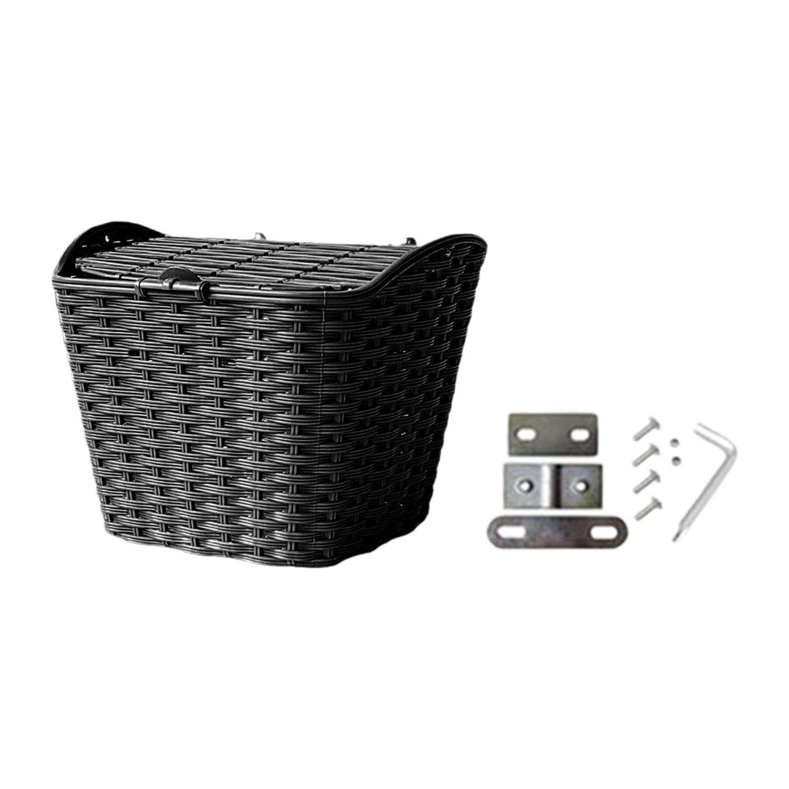 Vaveren Cycling Carrying Case Handlebar Bike Basket with Lid Sturdy Easy to Install Lightweight Bike Front Basket for Most Bikes Food, Black