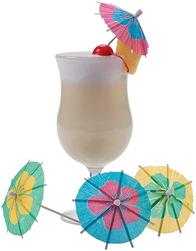 Púas de sombrilla con flores grandes con estampado de hibisco, 144 piezas, suministros para fiestas