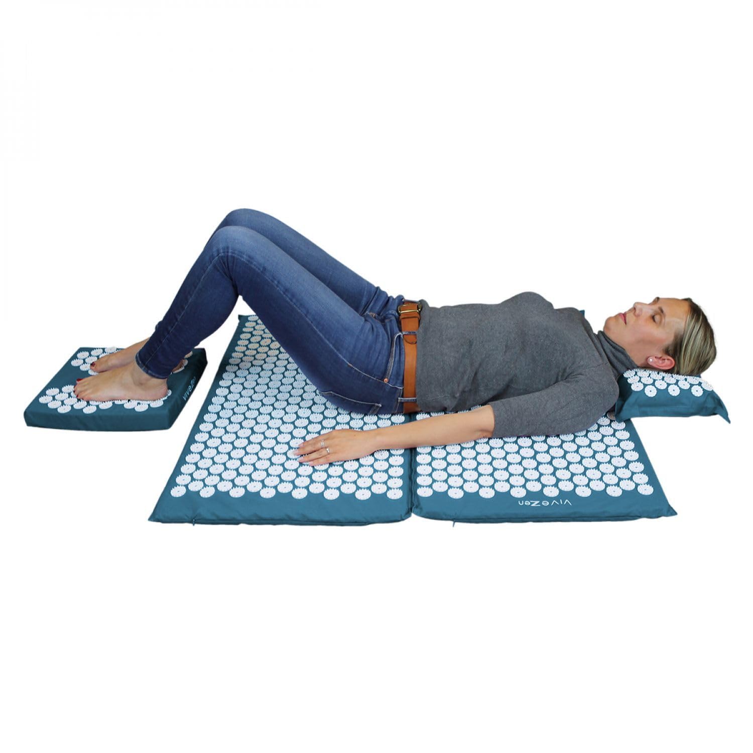 Vivezen - Kit de acupresión, alfombra, cojín y reposapiés con bolsa de transporte, 4 colores