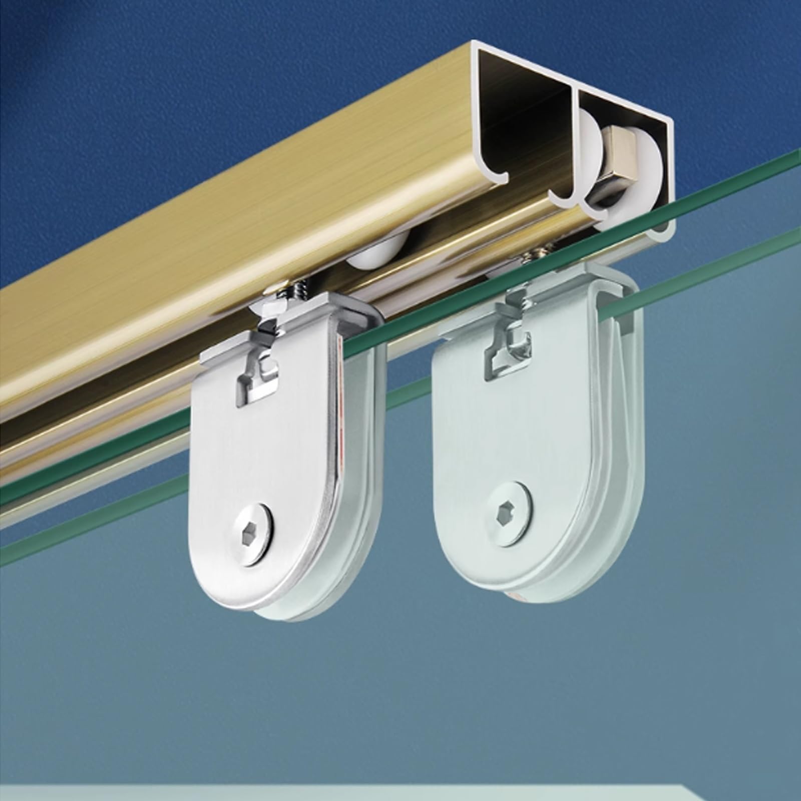 Kit quincaillerie pour porte coulissante en verre avec double rail rigide