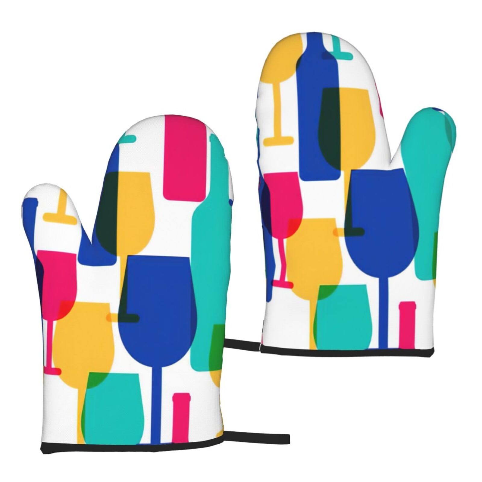 Cocktail Glasses And Wine Bottles Print Adults Universal Fit Heat Resistant Oven Gloves Reusable Cooking Outdoor Grilling