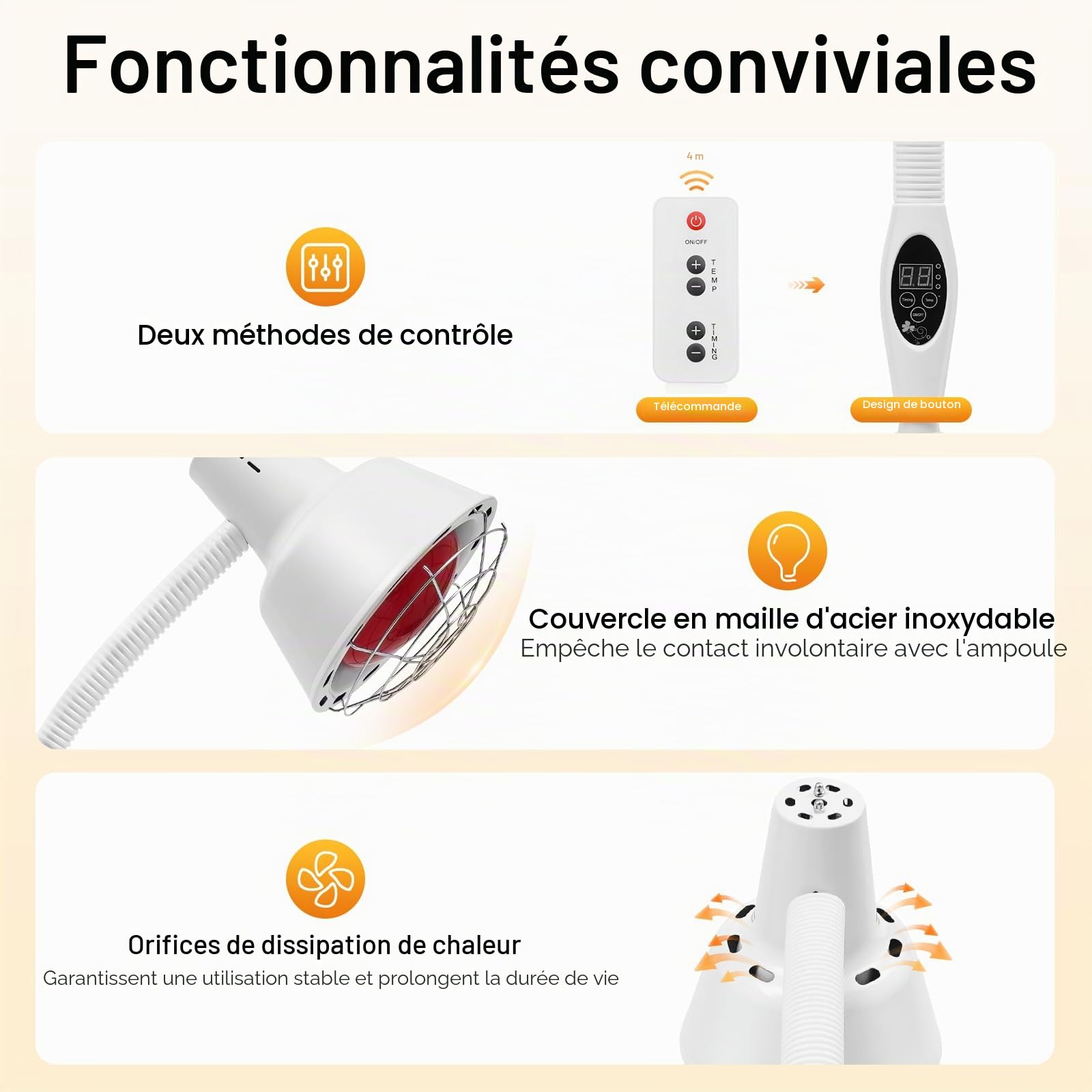 Lampe infrarouge, 275 W, lampe de thérapie thermique professionnelle avec télécommande, hauteur réglable, rotative à 360° avec minuterie, pour soulager la douleur et détendre les muscles