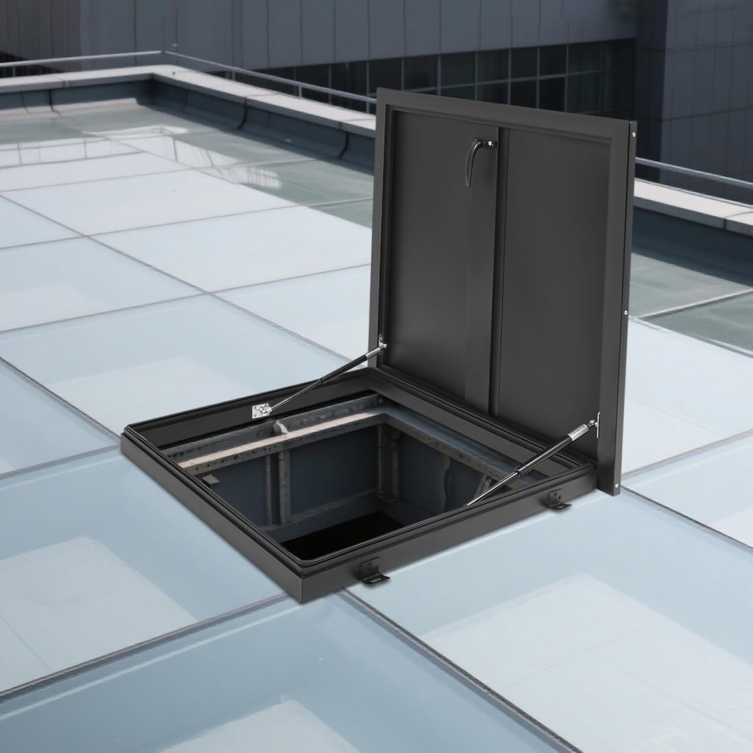 Aluminum Roof Access Hatch Door with Switch-Pe Handle, 21.6" x 21.6" White Rooftop Cover Plate for Wellhead and Cellar Access, Durable Security Door