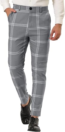 Lars Amadeus Mens Plaid Dress Trousers Slim Fit Flat Front Casual