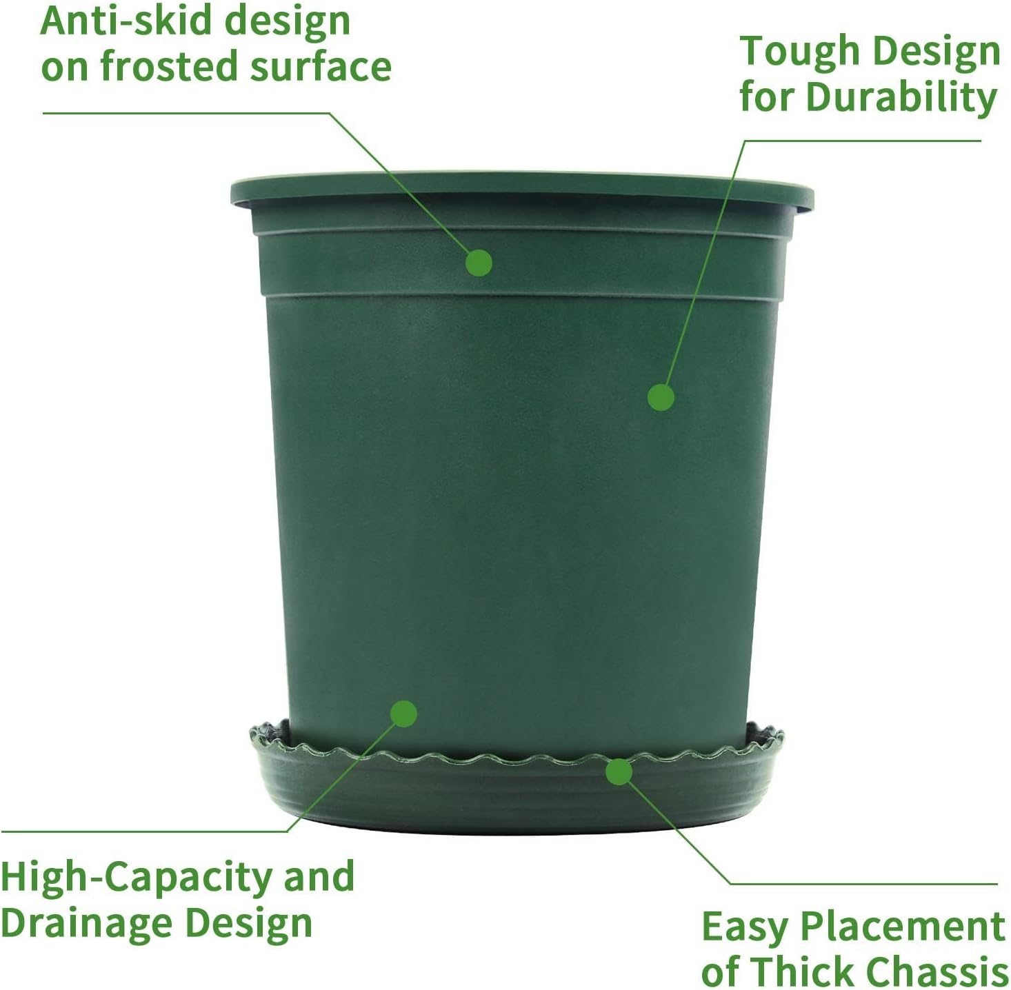 1 Gallon Nursery Pots for Planting 6 inch 12 Pack with Drainage Hole and Saucer for Indoor Outdoor Plants, Seedlings, Succulents and Cuttings, Green