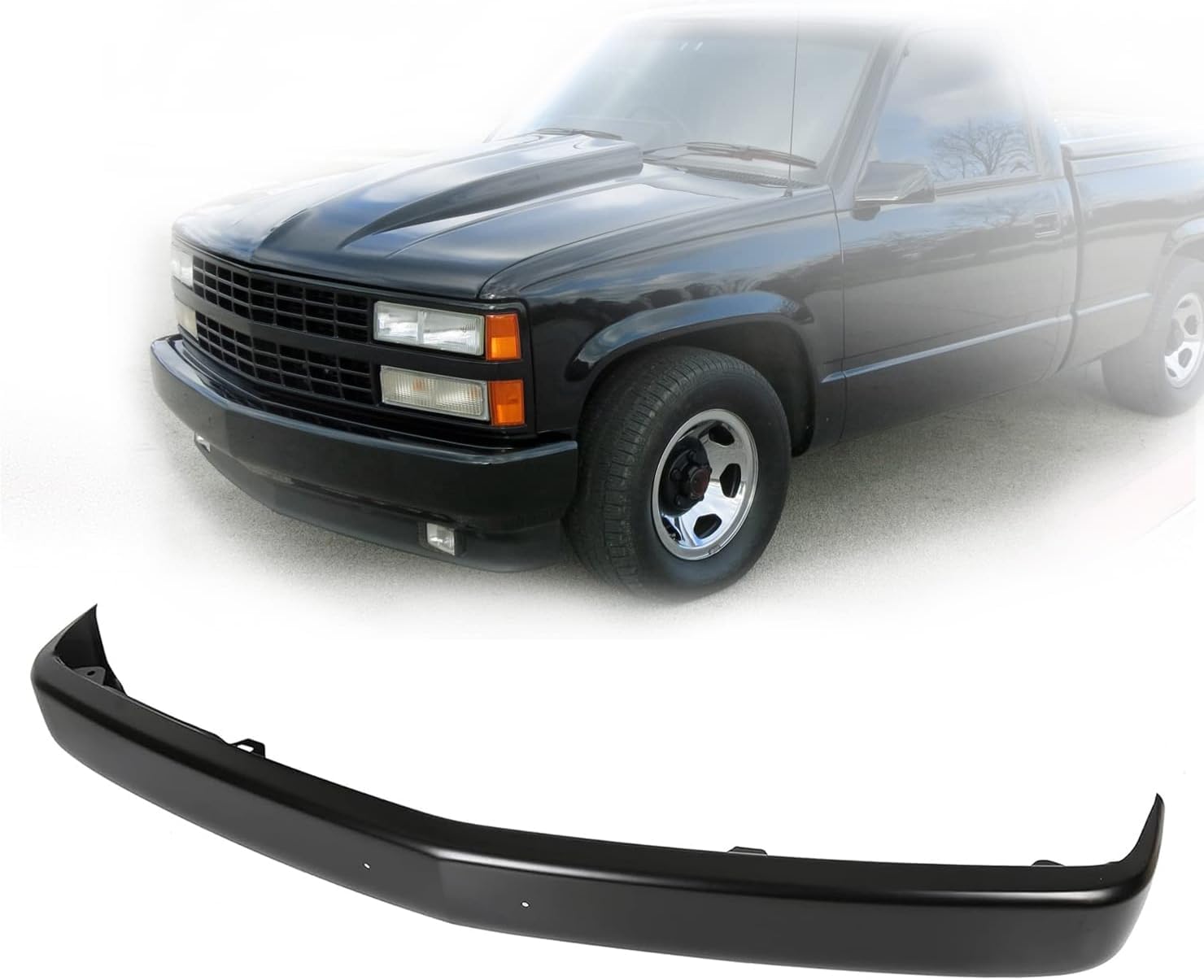 Perfit Liner New Black Steel Front Bumper Face Bar Compatible for Chevy C1500 C2500 C3500 K1500 K2500 K3500 Tahoe Blazer Suburban Cadillac 1988-2000 Pickup Truck GM1002168 15607509