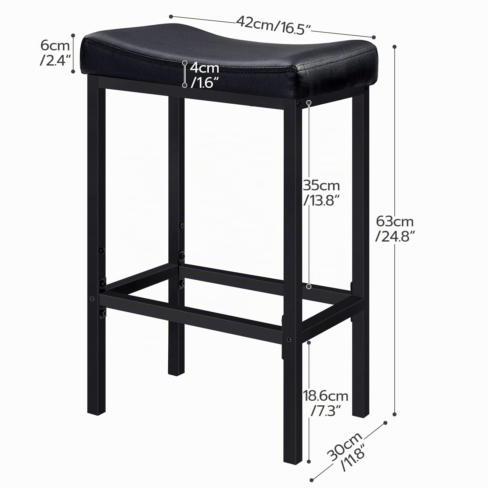 HOOBRO Set di 2 Sgabelli da Bar, Sgabelli Alti, Sedie da Bar con Poggiapiedi, Similpelle, Imbottitura Spessa 4 cm, Struttura in Metallo, Altezza 63 cm, per Cucina, Ristorante, caffè, Nero EBB10BY01
