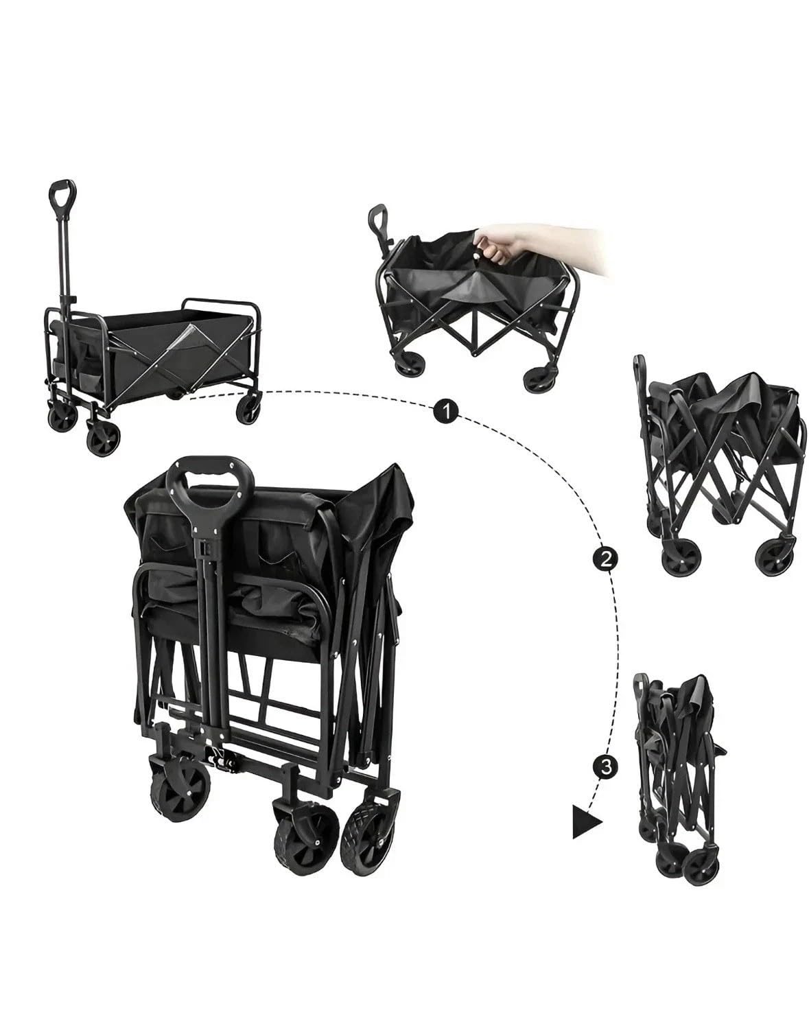 Carrello Giardino Pieghevole 90L Portata 65kg, 4 Ruote di cui 2 Girevoli 360°, Telaio Acciaio Tessuto Oxford 600D Impermeabile, Manico Regolabile 61,5-82cm, Spiaggia Casa Orto