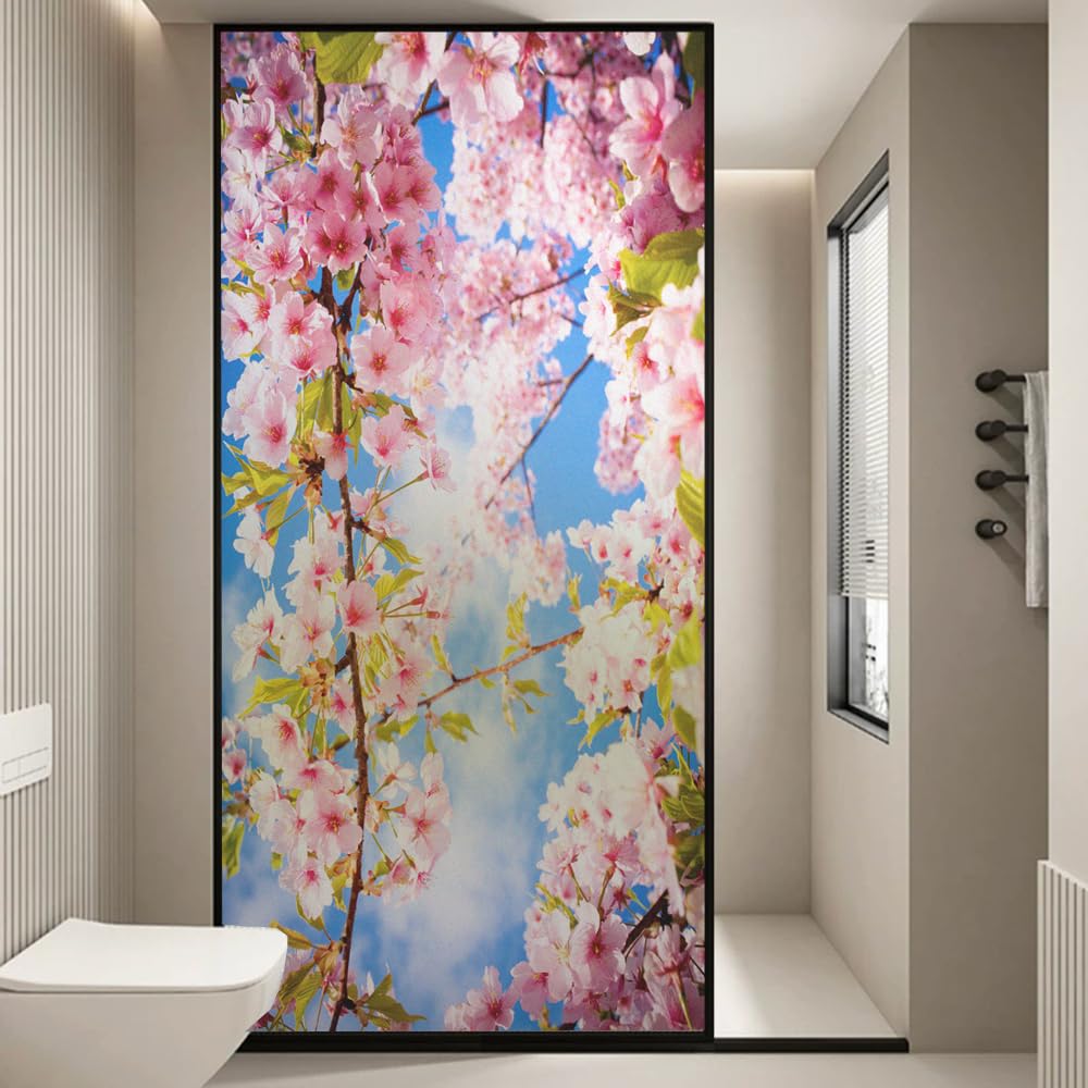 Fensterfolie mit mattiertem Blumenmuster, dekorativ, Sichtschutz, statisch haftend, UV-blockierend, Wärmeregulierung, Glasfensteraufkleber (100 x 200 cm)