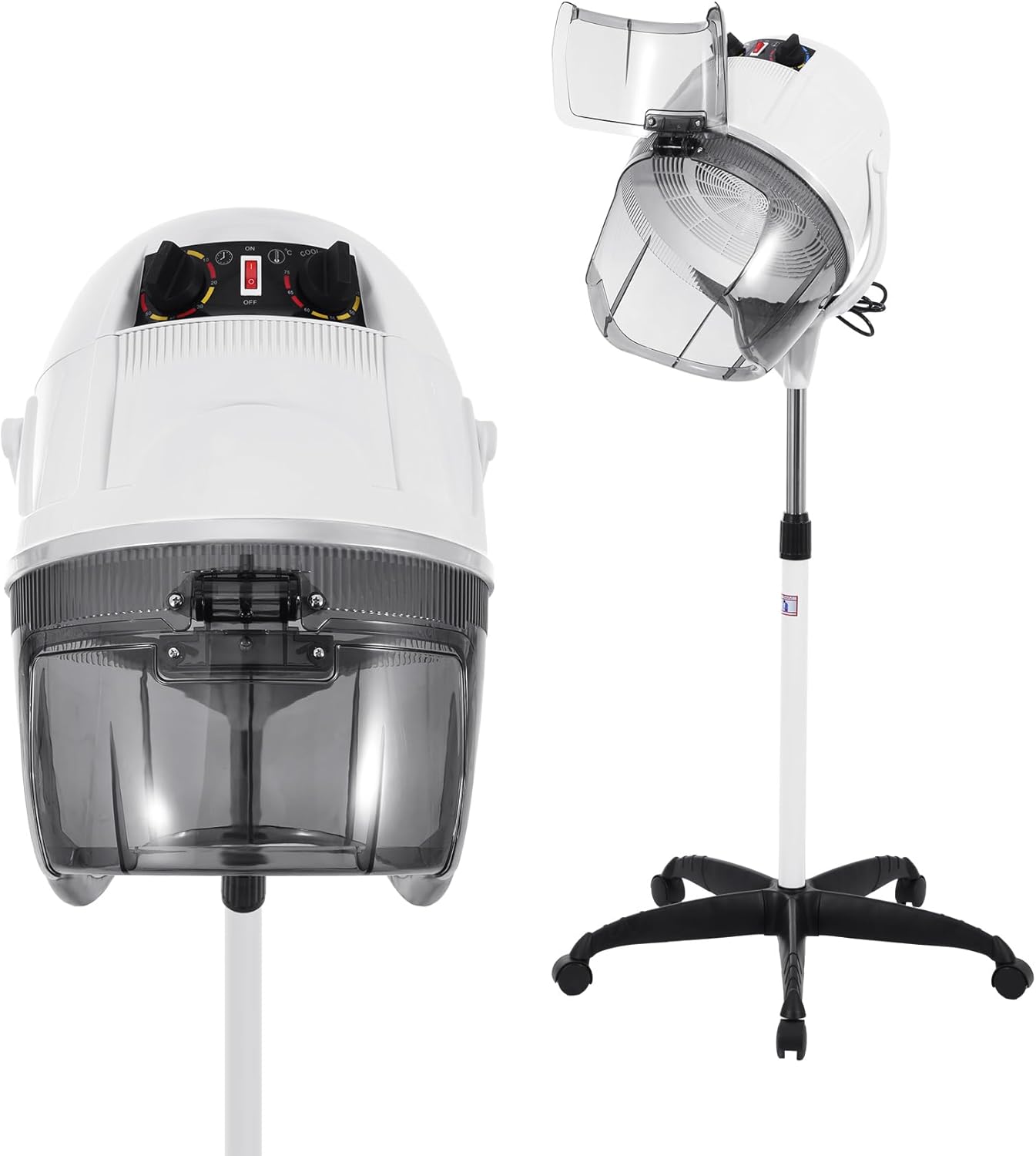 KayEsampra Professionele haardroger, droogkap met statief, kapsalon, kapsalon, 1000 W, haardroogkap, standsalon, 78-128 cm, in hoogte verstelbaar, wit, met timer, temperatuur