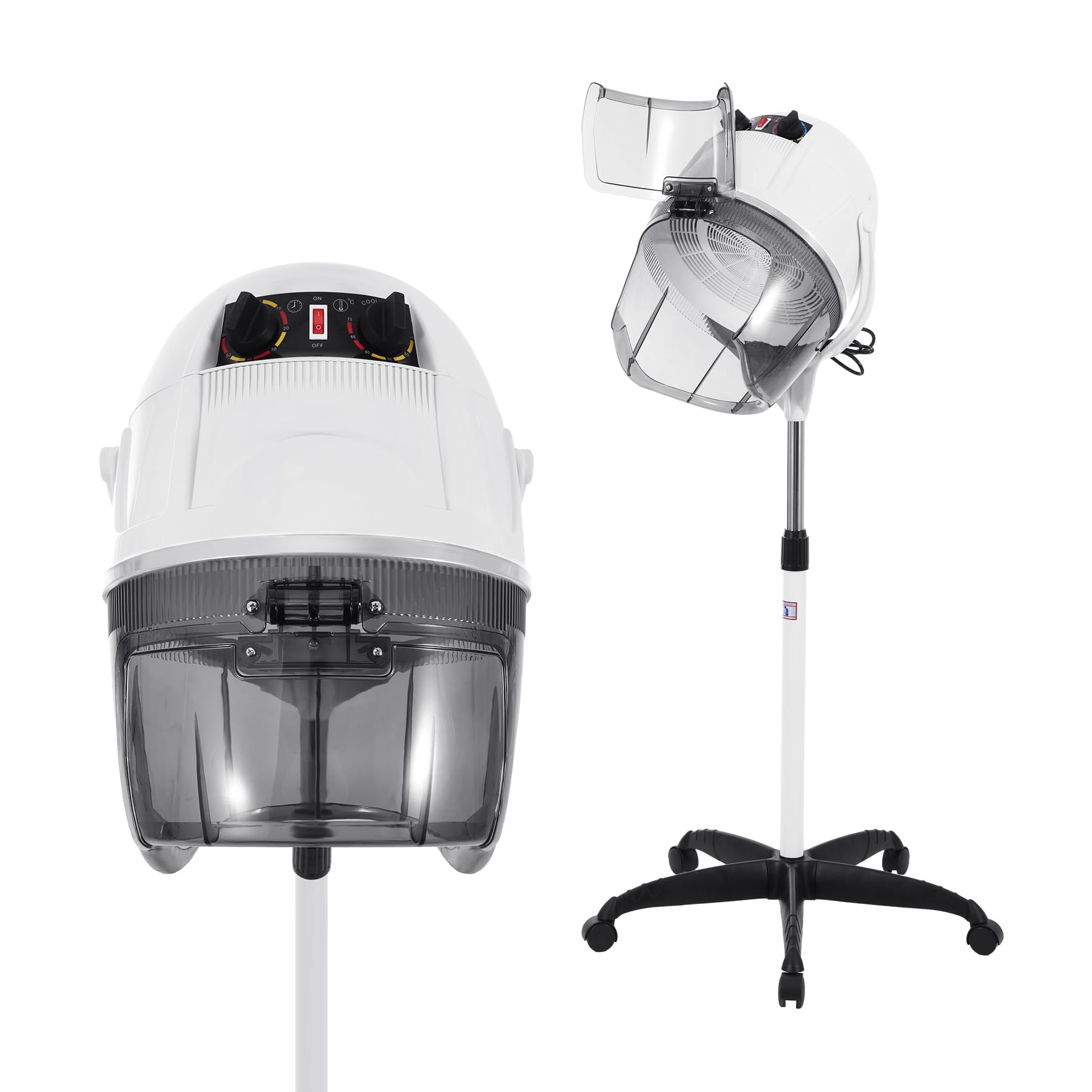 Secador de pelo con soporte, Secador de pelo Profesional 1050W, Altura regulable 78-128cm, Temporizador 0-60 min, Temperatura regulable 0-75℃, Gorro de Secado para Peluquería blanco