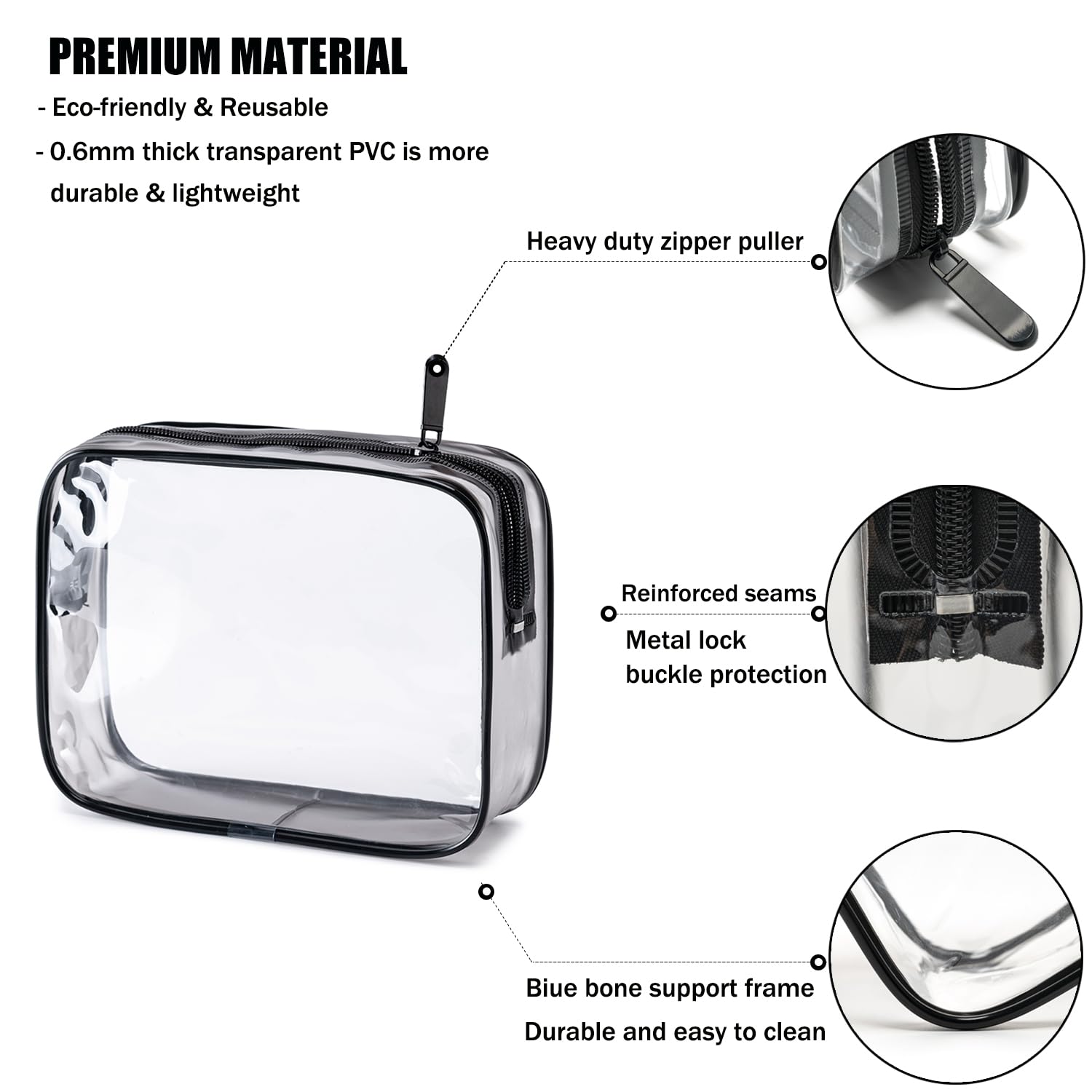 MODENGKONGJIAN Bolsa de aseo aprobada por la TSA, 3 bolsas transparentes para artículos de tocador, tamaño de cuarto de galón, bolsa de maquillaje para mujeres y hombres, bolsa de transporte