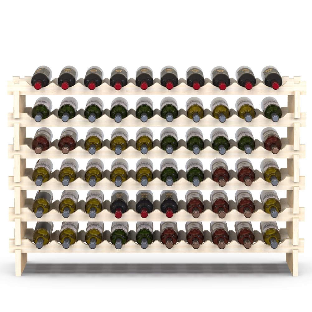 BAKAJI Cantinetta Portavino in Legno con 60 Scomparti Porta Bottiglie di Vino, Champagne, Portabottiglie da Terra, Cantina Angolo Bar per Salotto, Cucina, Bistrot, Ristorante 110 x 30 x 80.5 cm