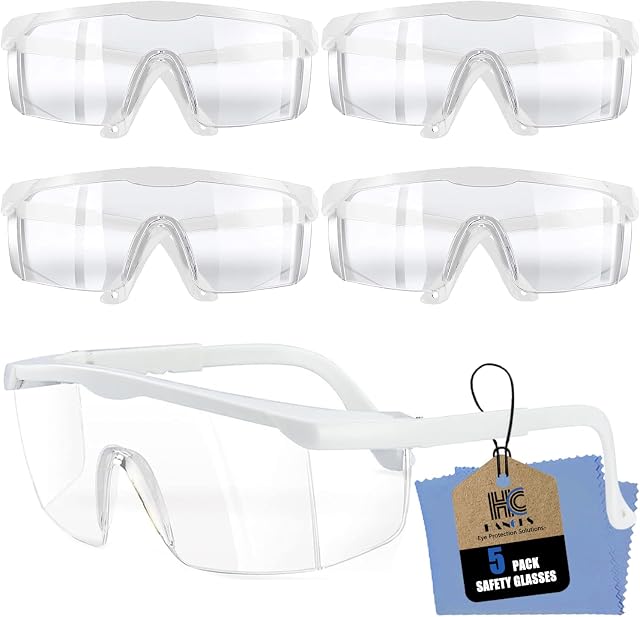 Safety Glasses, 5Pack Adjustable Wide-Vision Protective Glasses, Lightweight Fog-Proof Safety Goggles