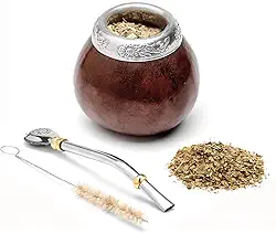 BALIBETOV Conjunto de cabaca Yerba Mate (copo natural de erba mate argentina) - Inclui xicara de cha matte, Bombilla (canudo de erba mate) e pincel limpo - copo mate classico e bombilla (marrom escuro)
